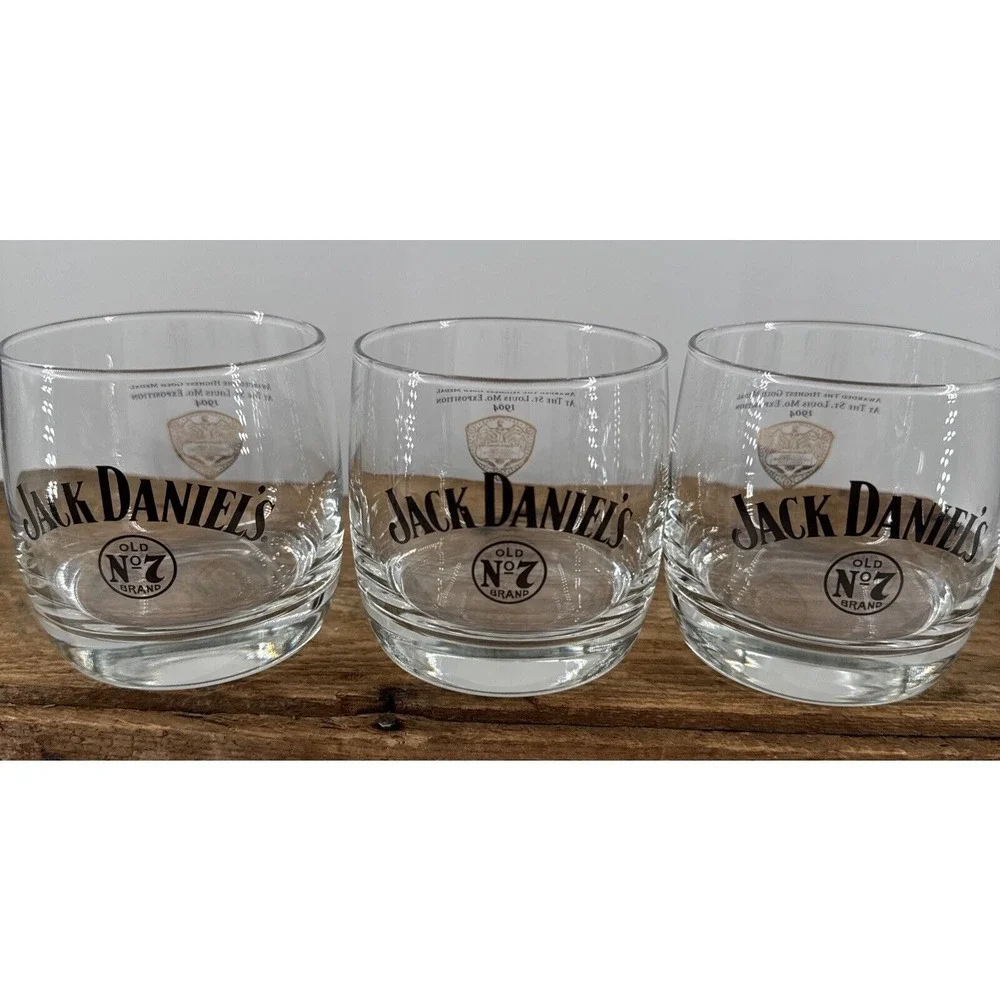 Lowball Whiskey Glasses‎ 3 Jack Daniels Gold Medal St. Louis Mo Old No 7 Barware